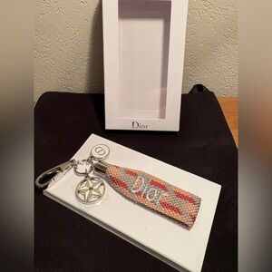 Dior Multicolor Woven Keychain & Card Holder Charm with Silver Star Pendant